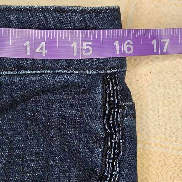 Talbots Flawless Stretch High Rise Straight Leg Side Beaded Dark Demin Jeans - Picture 10 of 13